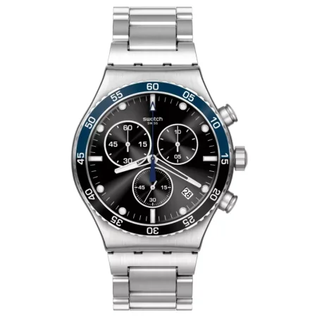 Swatch Great Outdoor Chronograph Silver Stainless Steel Watch with Black.BL Dial for Men