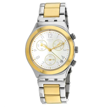 Swatch Holiday watch in silver and gold steel with a silver dial for men