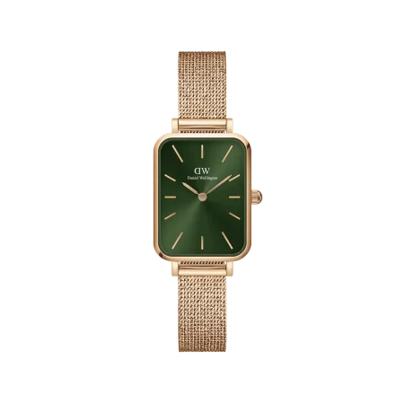 Daniel Wellington square watch with a pink strap and green dial