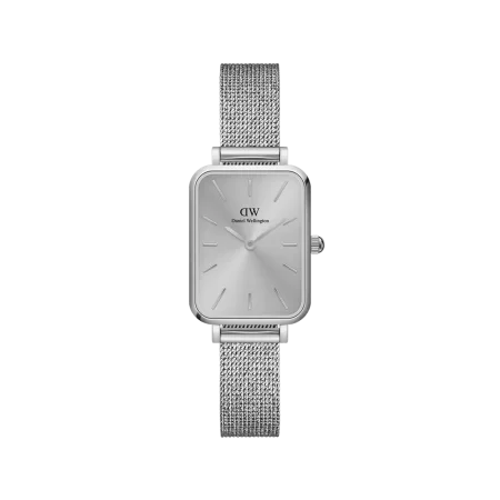 Daniel Wellington square watch with a silver strap and silver dial
