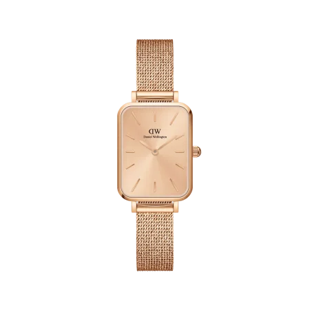 Daniel Wellington square watch with a pink strap and pink dial