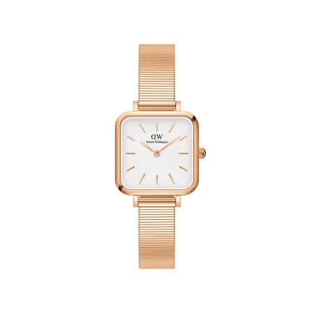 Daniel Wellington square watch with a rose strap and white dial